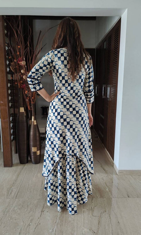 Blue Checks Dhoti Skirt Dress
