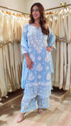 Long Blue Cutwork Chikan Hand Embroidery Set