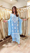 Long Blue Cutwork Chikan Hand Embroidery Set - view 3