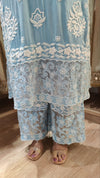 Long Blue Cutwork Chikan Hand Embroidery Set - view 4