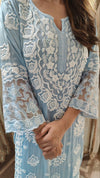 Long Blue Cutwork Chikan Hand Embroidery Set - view 7