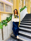 Blue Flared Pants With Patchwork Corset Top - view 13
