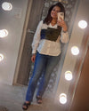 Blue Flared Pants With Patchwork Corset Top - view 16