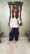 Blue Flared Pants With Patchwork Corset Top - view 9