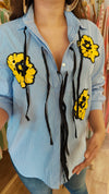 Blue Hand Embroidered Tie-up Shirt - view 2