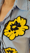 Blue Hand Embroidered Tie-up Shirt - view 4