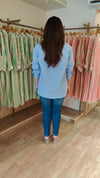 Blue Hand Embroidered Tie-up Shirt - view 6