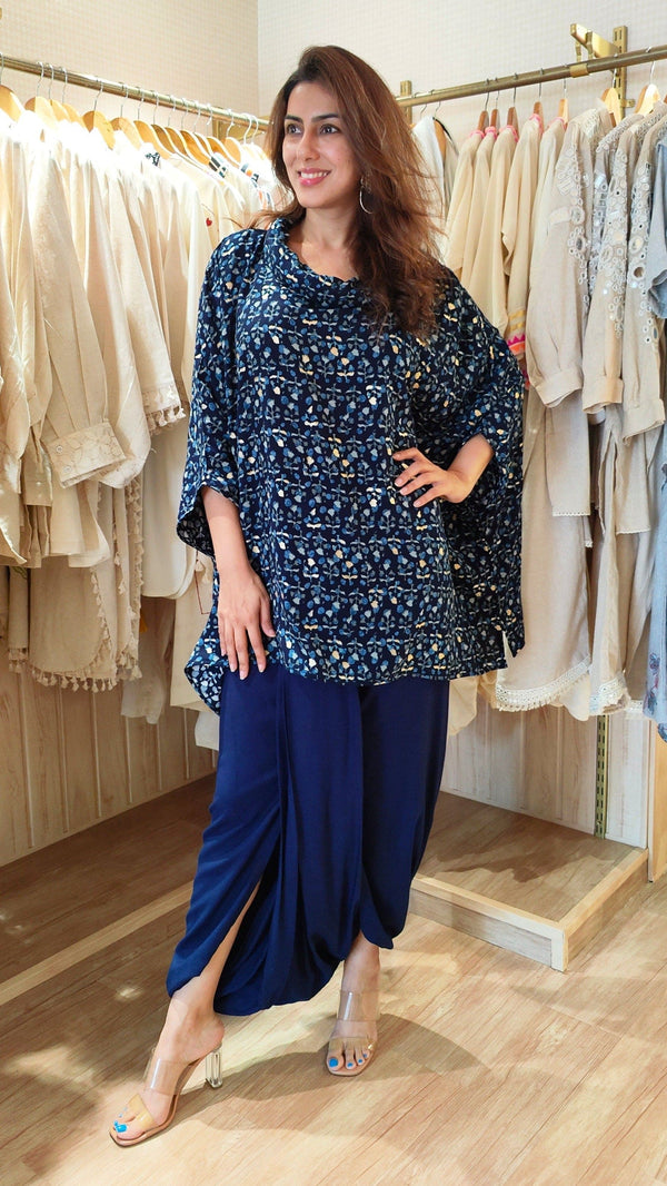 Blue Kaftan Top with Dhoti