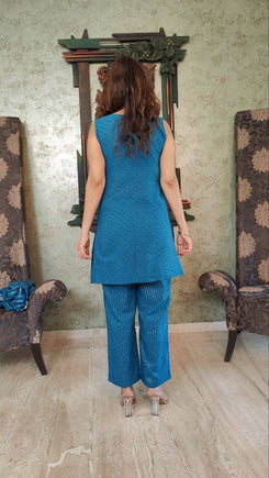 Blue Kurta Jacket Set