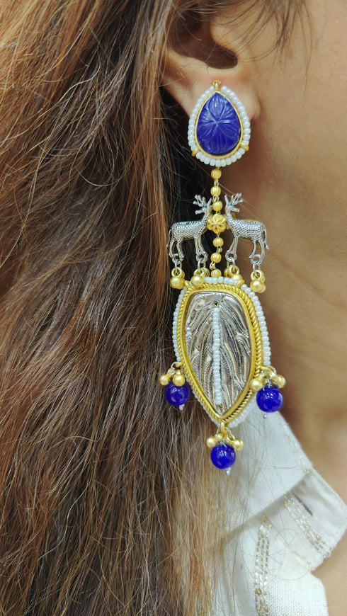 Blue Leaf Earrings - view 2