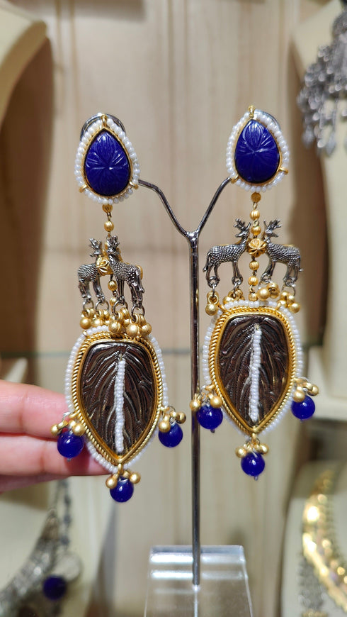 Blue Leaf Earrings - view 4