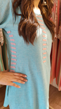 Blue Piano Kurti Pant Set - view 2