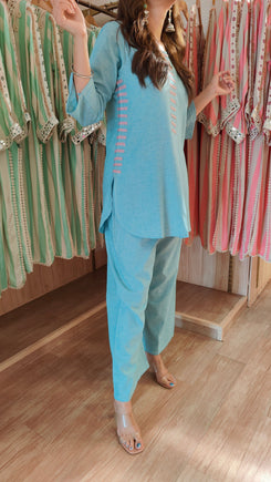 Blue Piano Kurti Pant Set - view 5