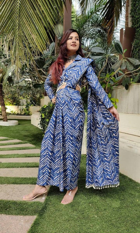 Blue Shell Skirt Sari - Two Piece Set