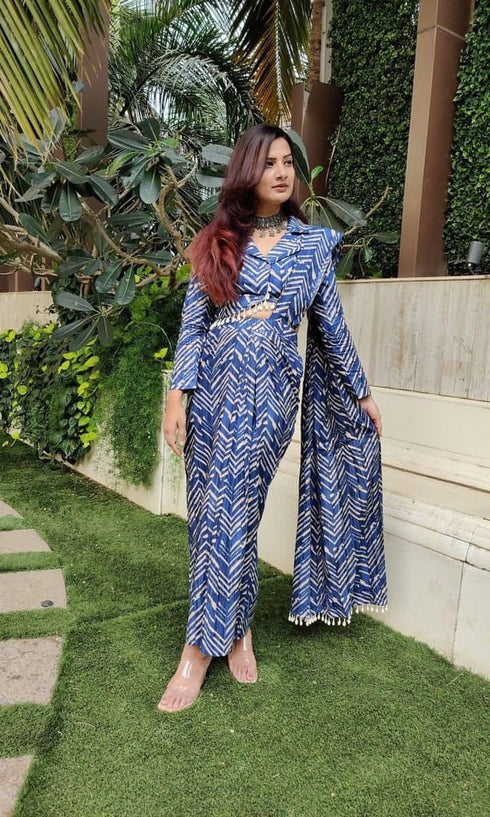 Blue Shell Skirt Sari - Two Piece Set