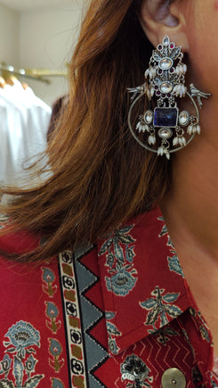 Blue Stone Oxidize Earrings - view 11