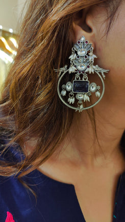 Blue Stone Oxidize Earrings - view 3