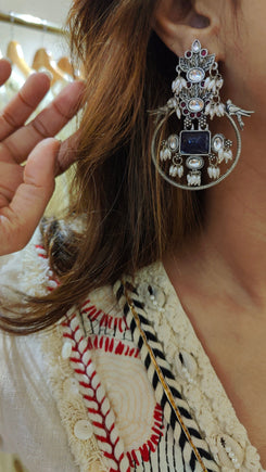 Blue Stone Oxidize Earrings - view 5