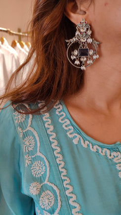 Blue Stone Oxidize Earrings - view 9