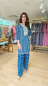 Blue Striped Embroidered Kurta Farshi Set - view 2