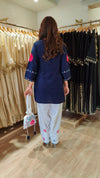 Blue White Embroidered Farshi Set with Potli - view 8