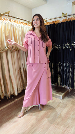Blush Pink Flap Pant Ribbon Coord Set - view 2