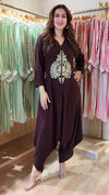 Brown A-line Embroidered Jumpsuit