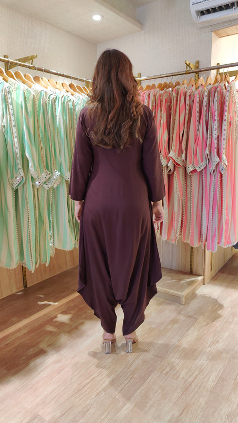 Brown A-line Embroidered Jumpsuit - view 8