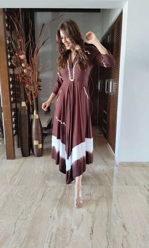 Brown Leather Patchwork Dress