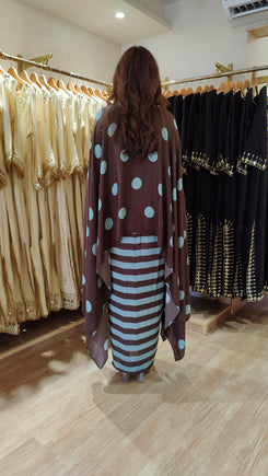 Brown Slit Sleeve Top with Dhoti Skirt - view 9