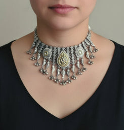 Classic Silver Oxidized Choker Necklace - view 2