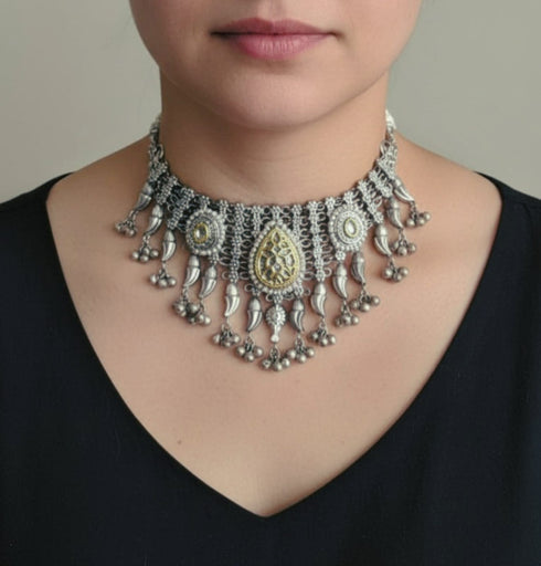 Classic Silver Oxidized Choker Necklace - view 2