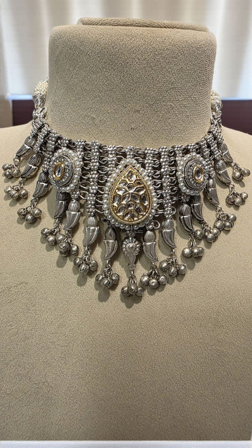 Classic Silver Oxidized Choker Necklace - view 4
