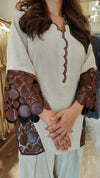 Cream Brown Leather Patchwork Farshi Set - view 2