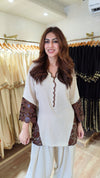 Cream Brown Leather Patchwork Farshi Set - view 4
