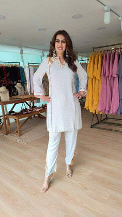 Cream Gota Work Kurta Set - view 2