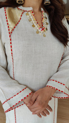 Cream Gota Work Kurta Set - view 7