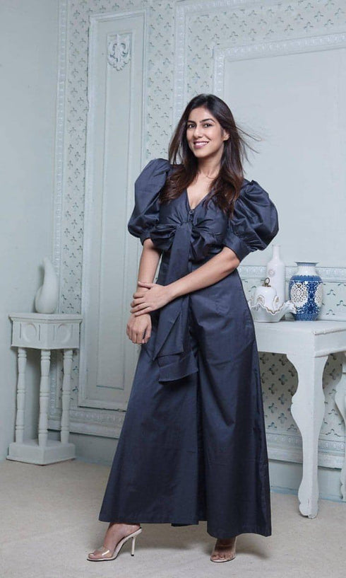 Dark Blue Puffy Sleeved Jumpsuit