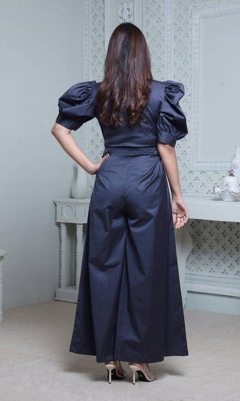 Dark Blue Puffy Sleeved Jumpsuit