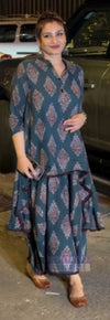 Dark Green Dhoti Skirt Dress with Neckpiece
