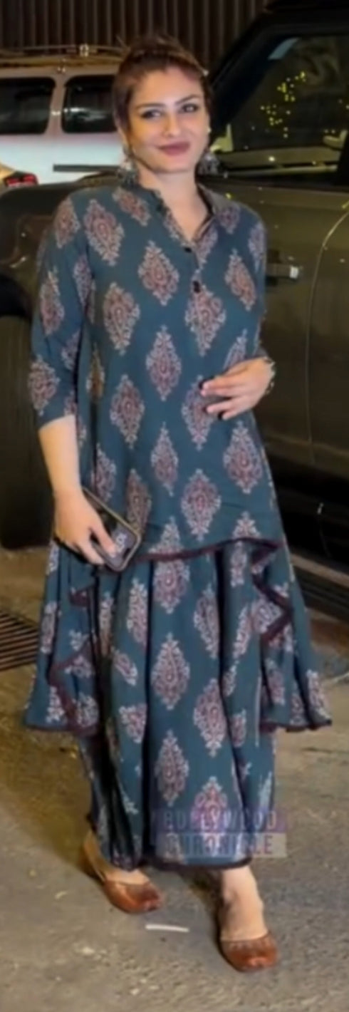Dark Green Dhoti Skirt Dress with Neckpiece