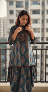 Dark Green Dhoti Skirt Dress with Neckpiece - view 6