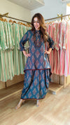 Dark Green Dhoti Skirt Dress with Neckpiece - view 7