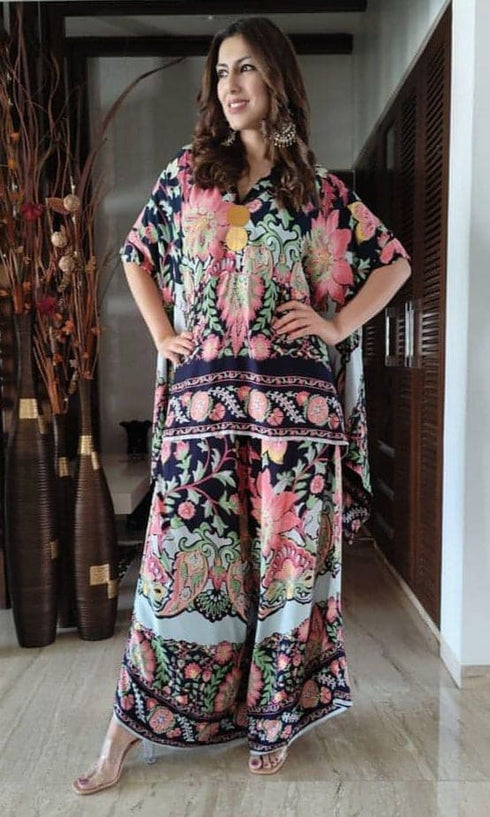 Dark Navy Blue Kaftan Coord Set