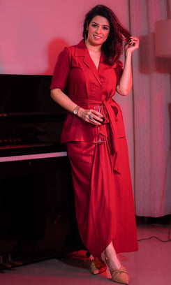Dark Red Blazer Skirt Set