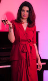 Dark Red Blazer Skirt Set