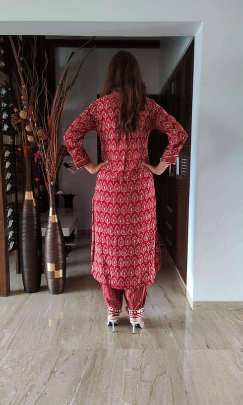 Dark Red Pathani Set