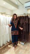Deep Blue V-Neck Border Coord Set - view 2