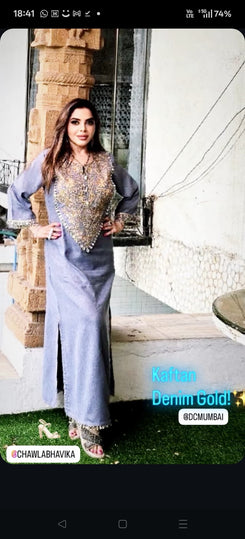 Denim Gold Kaftan Dress - view 19
