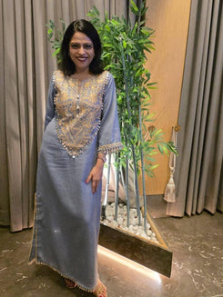 Denim Gold Kaftan Dress - view 24